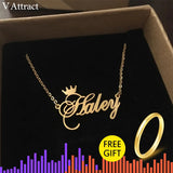 Personalized Name Necklace Women BFF Jewelry Cursive Crown Choker Femme
