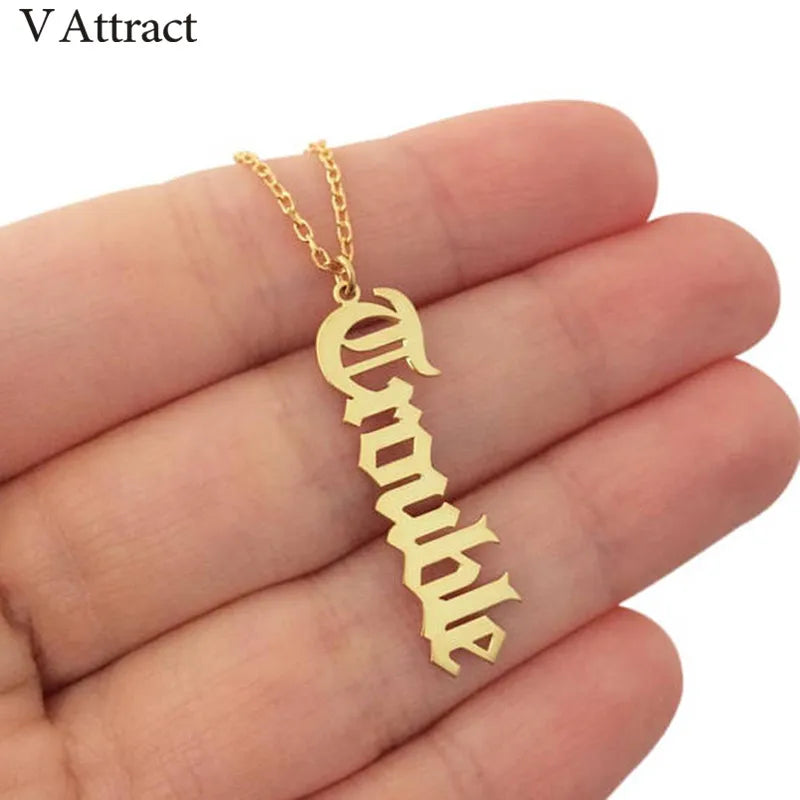 Personalized Name Necklace Choker Old English Charm Plate Masculino