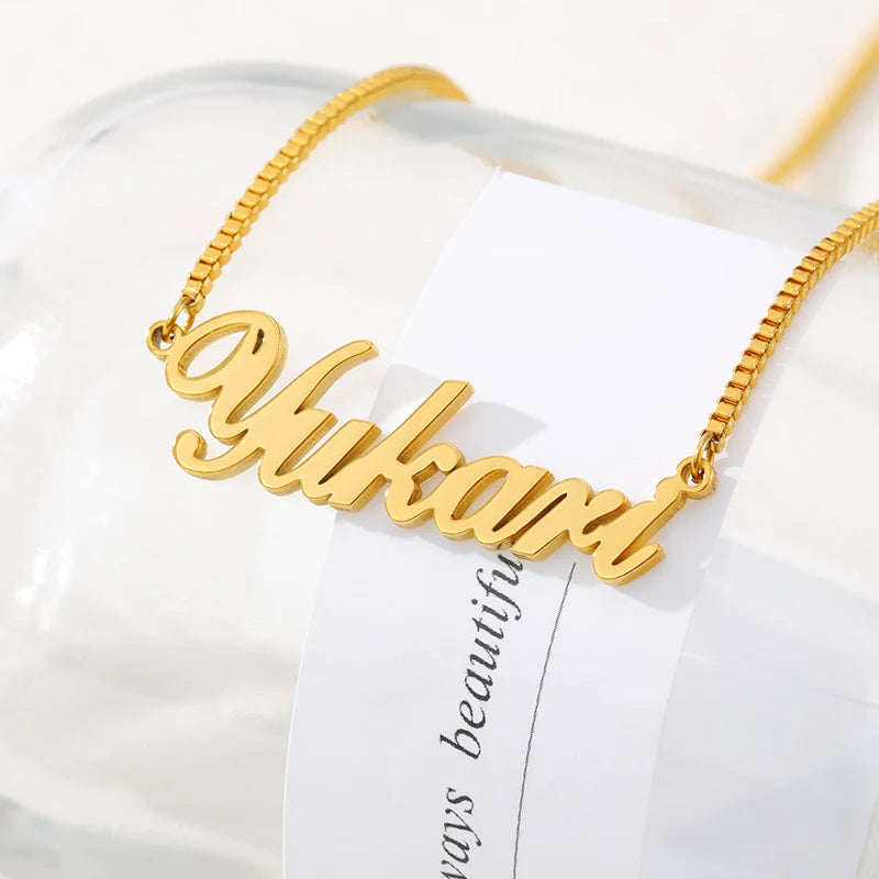 Personalized Name Necklace Women Stainless Steel Cursive Custom Jewelry
