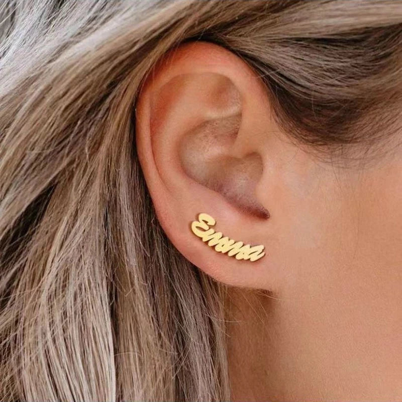 Personalized Name Earrings Stainless Steel Jewelry Nameplate Stud Earrings