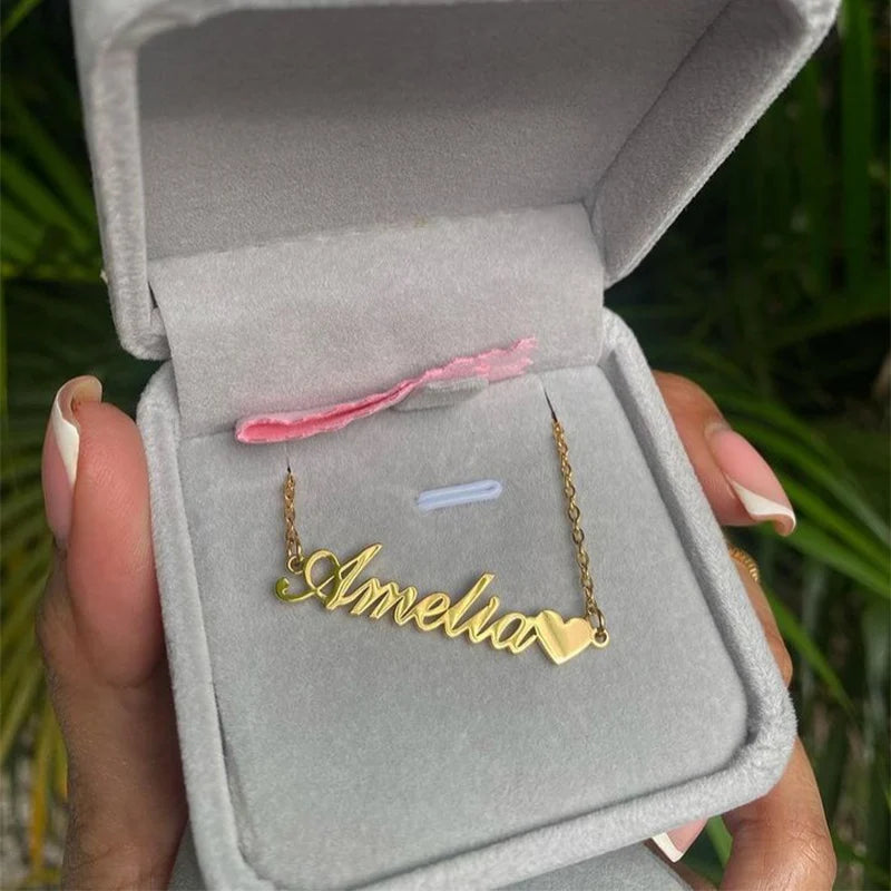 Personalized Name Necklace Heart Choker Chain Nameplate Gift Wedding Jewelry