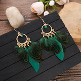 Beaded Feather Tassel Earrings Bohemian Ethnic Long Earrings