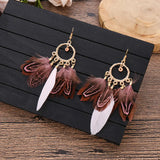 Beaded Feather Tassel Earrings Bohemian Ethnic Long Earrings