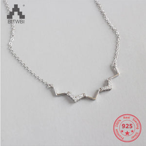 Wave Shape Pendant 925 Silver CZ Necklace Choker