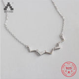 Wave Shape Pendant 925 Silver CZ Necklace Choker