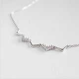 Wave Shape Pendant 925 Silver CZ Necklace Choker
