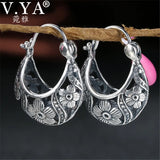 Vintage Flower Hoop Earrings 925 Sterling Silver Brincos Women Mother Gift