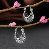 Vintage Flower Hoop Earrings 925 Sterling Silver Brincos Women Mother Gift