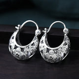 Vintage Flower Hoop Earrings 925 Sterling Silver Brincos Women Mother Gift