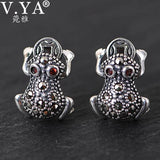925 Silver Frog Stud Earrings For Women Retro Sterling Silver Animal Earrings