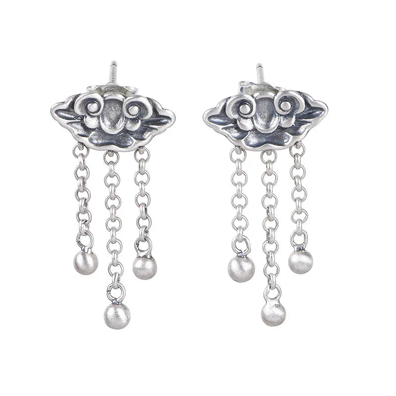 925 Silver Auspicious Cloud Tassel Drop Earrings Wedding Women Earrings