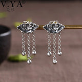 925 Silver Auspicious Cloud Tassel Drop Earrings Wedding Women Earrings