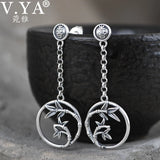 925 Silver Bamboo Leaf Tassel Earrings Artistic Temperament