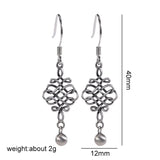 925 Silver Chinese Knot Drop Earrings Women Retro Jewelry