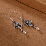 925 Silver Chinese Knot Drop Earrings Women Retro Jewelry