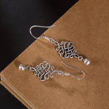 925 Silver Chinese Knot Drop Earrings Women Retro Jewelry