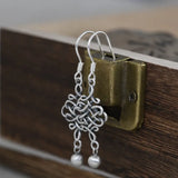 925 Silver Chinese Knot Drop Earrings Women Retro Jewelry