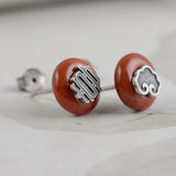 925 Silver Hetian Jade Stud Earrings Retro Ethnic Red Jewelry