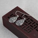 925 Silver Dangle Earrings Hollow Drop Vintage Jewelry Ethnic