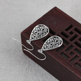 925 Silver Dangle Earrings Hollow Drop Vintage Jewelry Ethnic