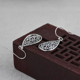 925 Silver Dangle Earrings Hollow Drop Vintage Jewelry Ethnic