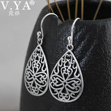925 Silver Dangle Earrings Hollow Drop Vintage Jewelry Ethnic