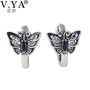 925 Silver Butterfly Stud Earrings Retro Women's Jewelry Gift