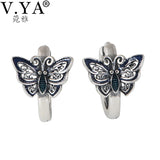 925 Silver Butterfly Stud Earrings Retro Women's Jewelry Gift
