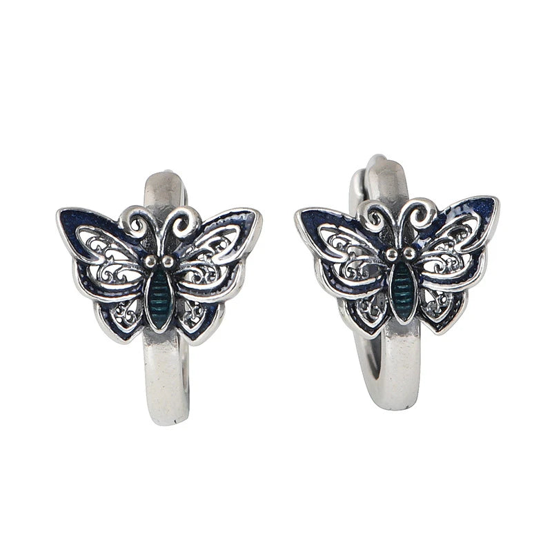 925 Silver Butterfly Stud Earrings Retro Women's Jewelry Gift