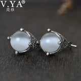 925 Sterling Silver Opal Stone Drop Earrings Vintage Jewelry Brincos