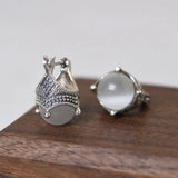 925 Sterling Silver Opal Stone Drop Earrings Vintage Jewelry Brincos