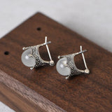 925 Sterling Silver Opal Stone Drop Earrings Vintage Jewelry Brincos