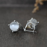 925 Sterling Silver Opal Stone Drop Earrings Vintage Jewelry Brincos