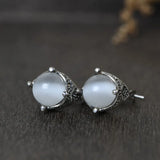 925 Sterling Silver Opal Stone Drop Earrings Vintage Jewelry Brincos