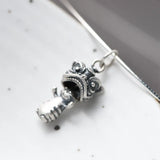 925 Silver Lion Dance Charm Pendant Literary Style Cat Clavicle Jewelry