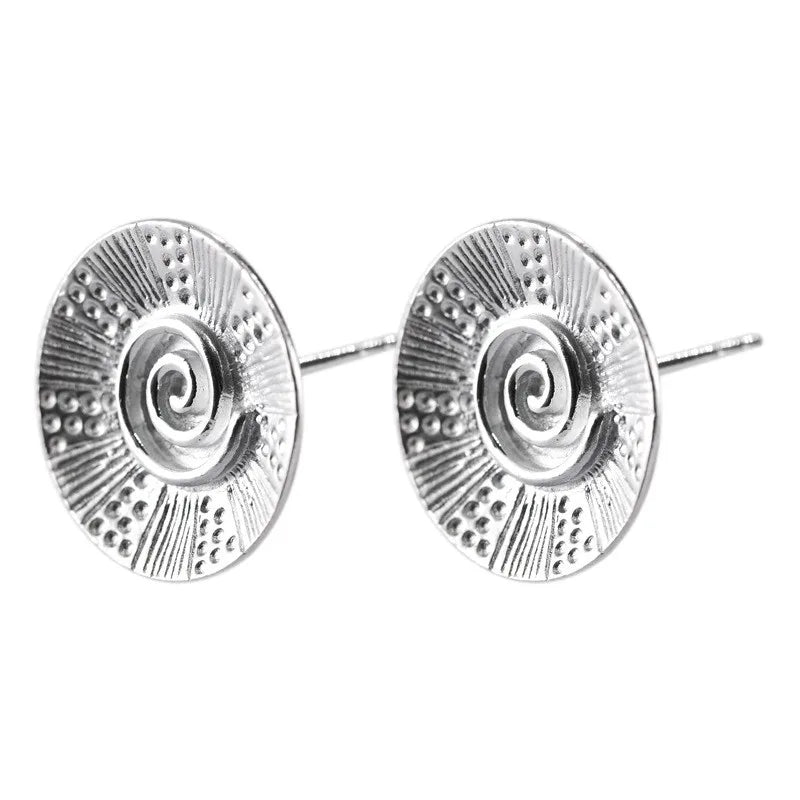 925 Silver Frosted Polka Dot Earrings Double Stud Vintage Style Jewelry
