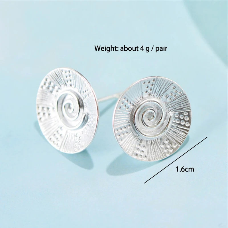 925 Silver Frosted Polka Dot Earrings Double Stud Vintage Style Jewelry