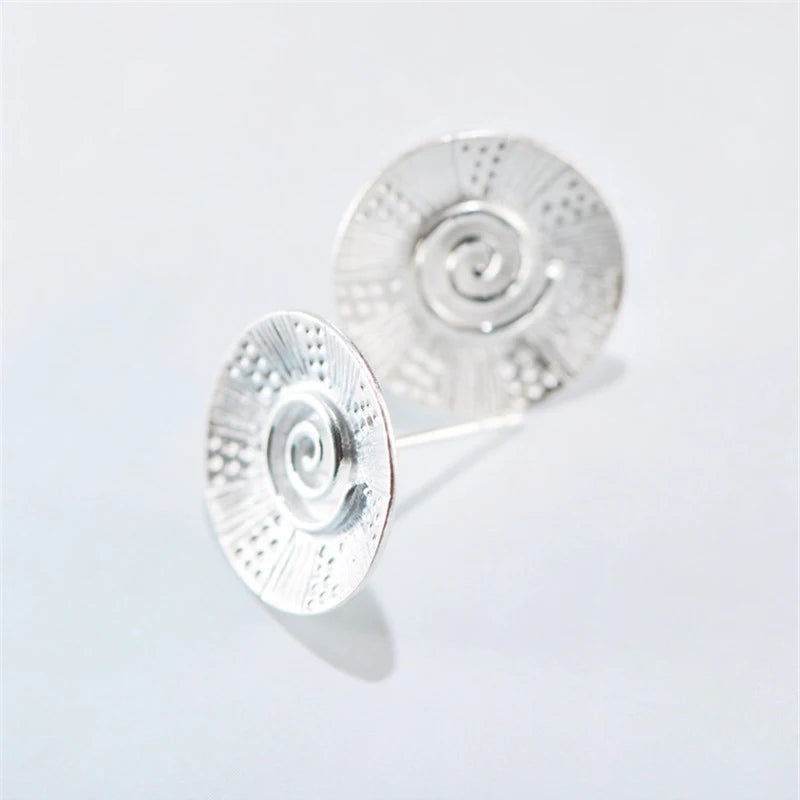 925 Silver Frosted Polka Dot Earrings Double Stud Vintage Style Jewelry