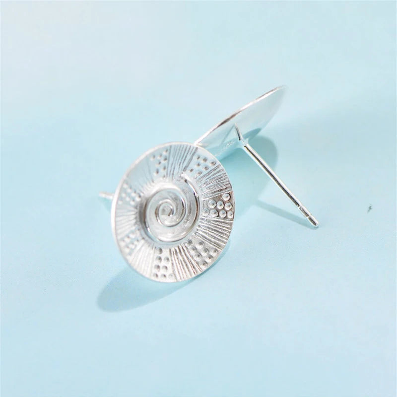 925 Silver Frosted Polka Dot Earrings Double Stud Vintage Style Jewelry
