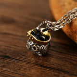 925 Silver Halloween Necklace Vintage Cat Pendant Couple Jewelry