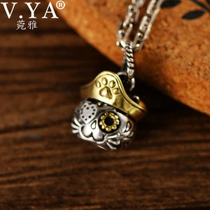 925 Silver Halloween Necklace Vintage Cat Pendant Couple Jewelry