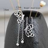 925 Silver Butterfly Tassel Earrings For Girls Women Long Earrings