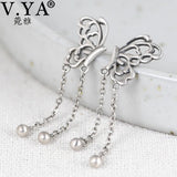 925 Silver Butterfly Tassel Earrings For Girls Women Long Earrings