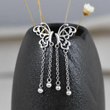 925 Silver Butterfly Tassel Earrings For Girls Women Long Earrings