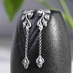 925 Silver Tree Leaf Earrings Thai Vintage Jewelry Gift