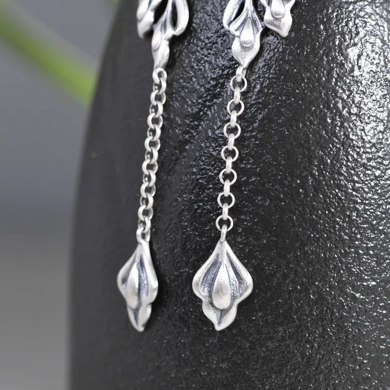 925 Silver Tree Leaf Earrings Thai Vintage Jewelry Gift