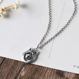 Sterling Silver Vintage Art Cat Pendant Silver Bell Clavicle Chain