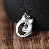 Sterling Silver Vintage Art Cat Pendant Silver Bell Clavicle Chain
