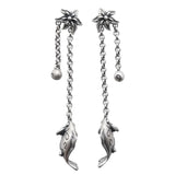 925 Silver Art Fish Earrings Vintage Women's Flower Tassel Party Jewelry
