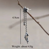 925 Silver Art Fish Earrings Vintage Women's Flower Tassel Party Jewelry